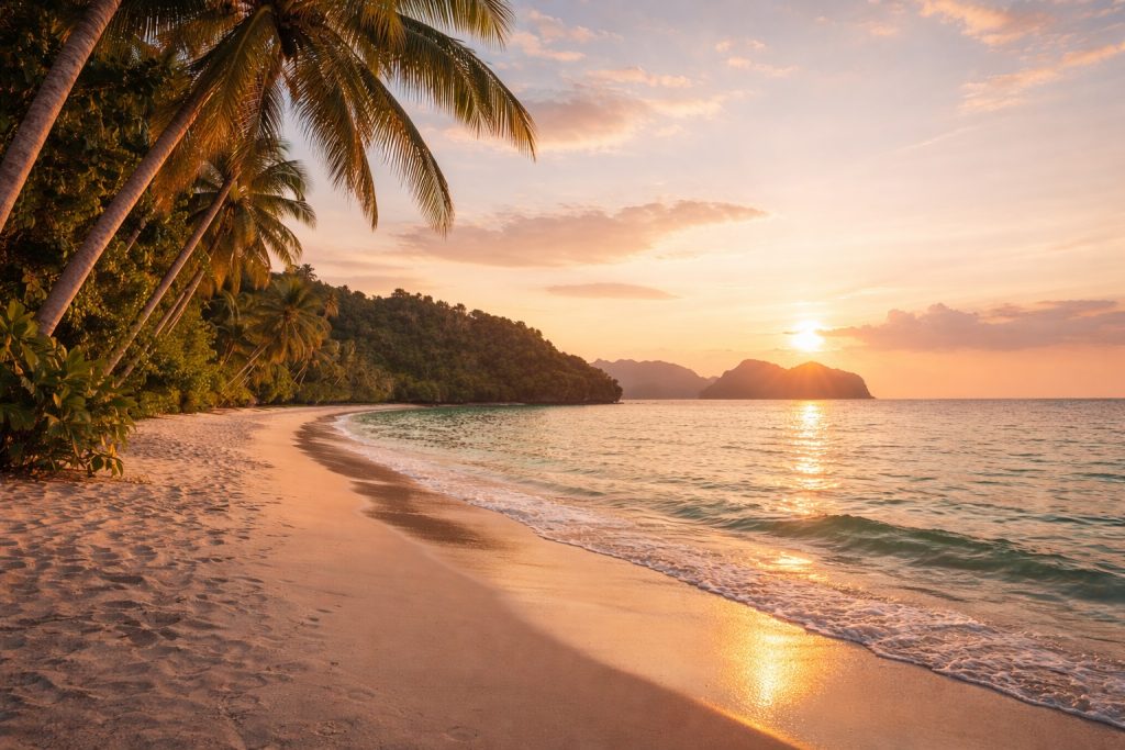 Plage privée du Four Seasons Langkawi au coucher du soleil, séjour balnéaire de luxe en Malaisie