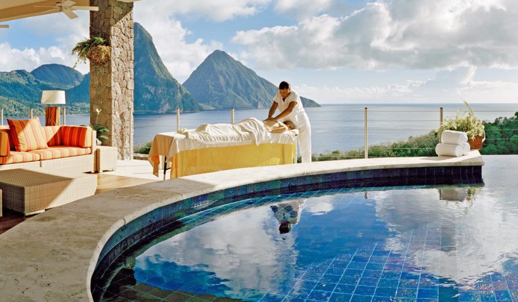 Spa au Jade Mountain à Sainte-Lucie avec massage face aux Pitons et piscine privée