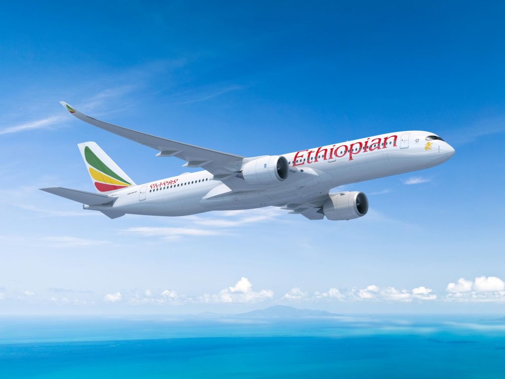 Avion Ethiopian Airlines en vol illustrant une liaison entre Paris et Mahé avec escale à Addis-Abeba