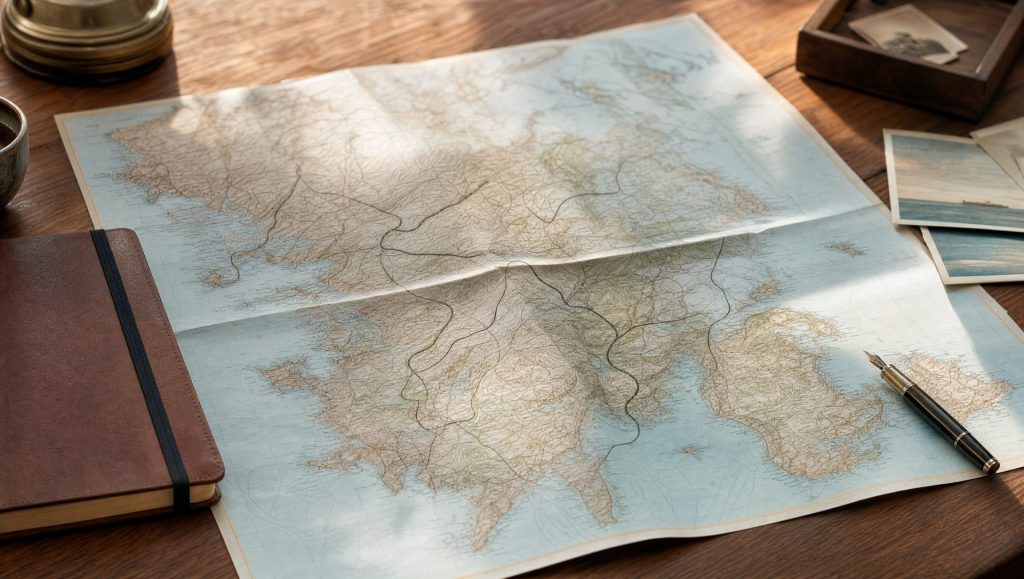 Carte ouverte avec plusieurs itinéraires possibles pour un vrai voyage sur mesure