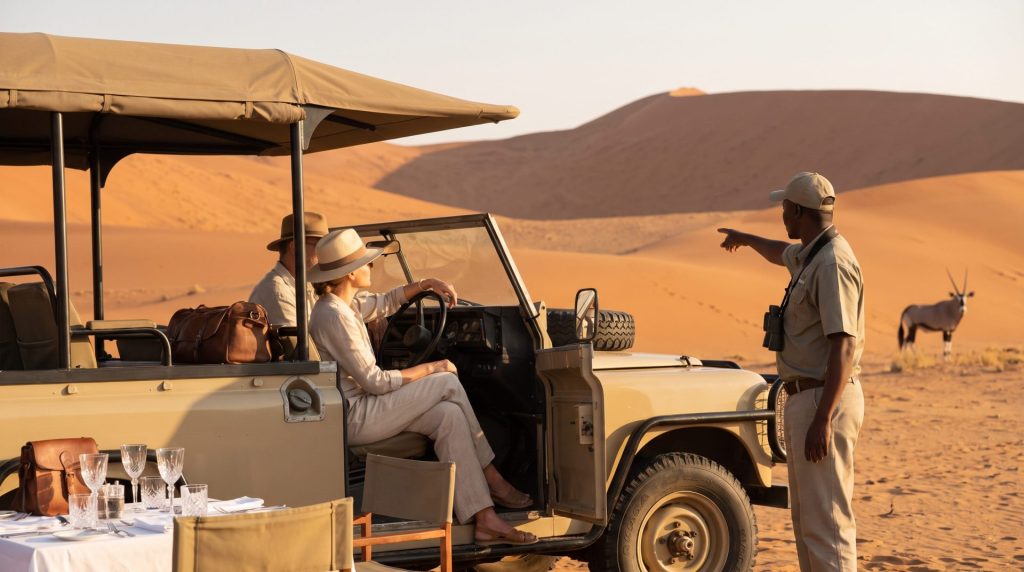 Safari privé en Namibie avec guide privé LUXGuide® lors d’un voyage de luxe sur mesure.