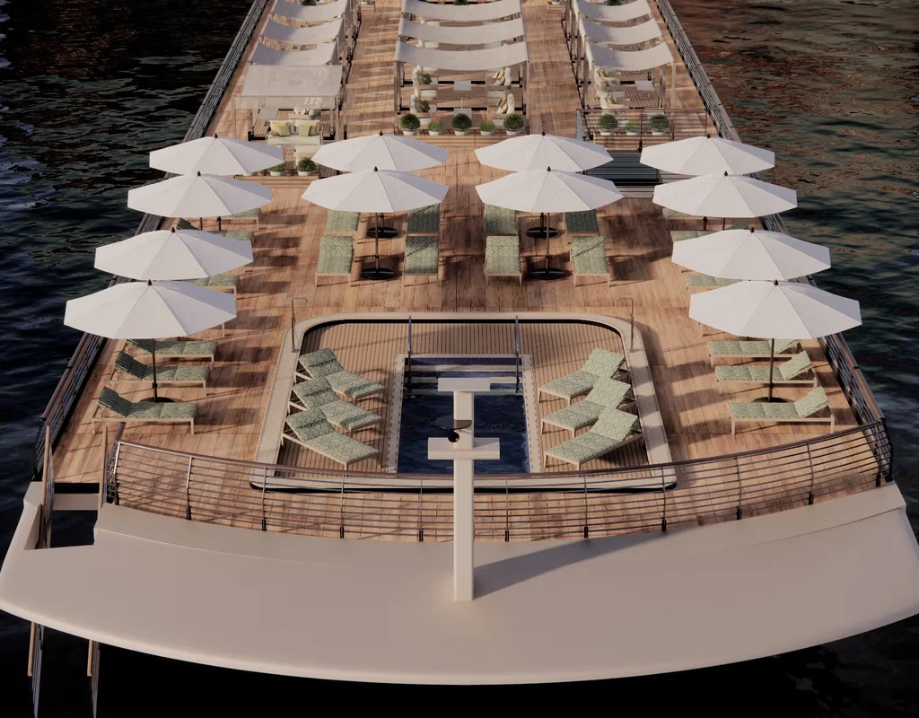 Pont supérieur de Nile Seray avec piscine et espaces de détente sur le Nil